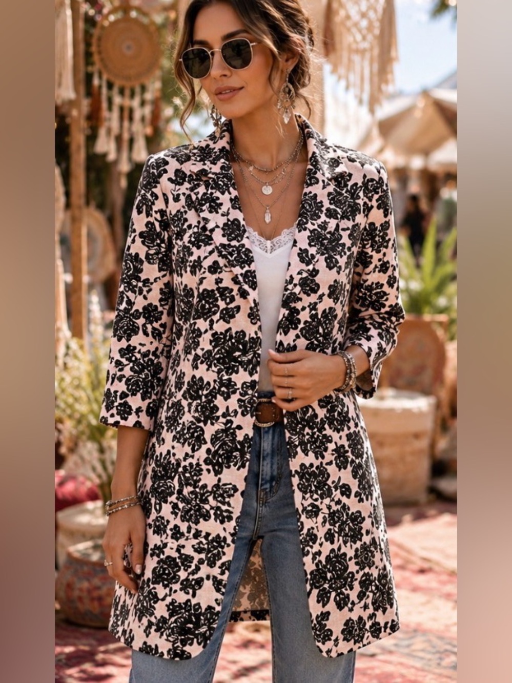 Ann Taylor LOFT Floral Long Coat Jacket Size 10   Lined Textured Duster Topper